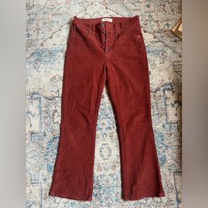 Madewell Corduroy rust red cali Demi-boot jeans button fly size 27